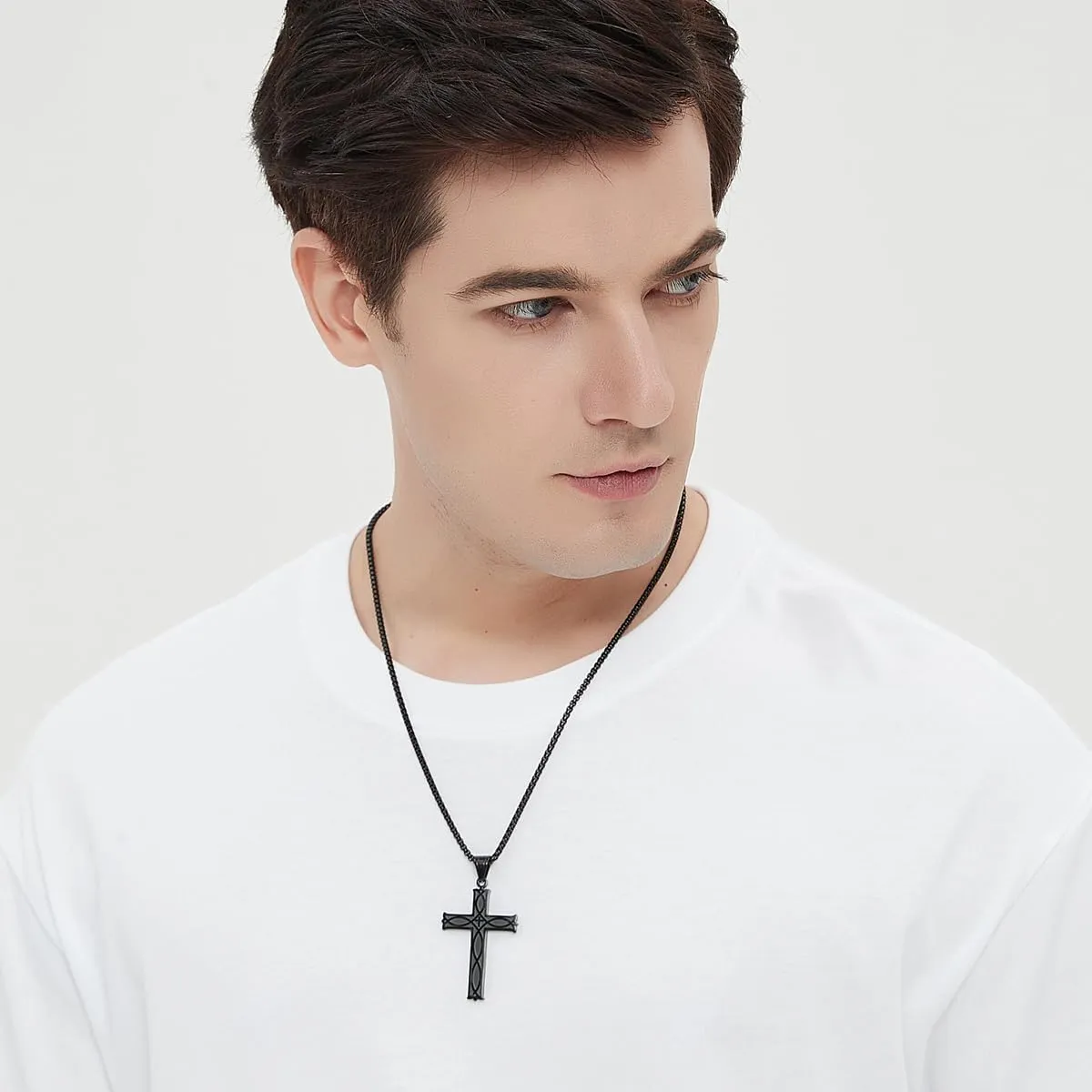 Celtic Cross Necklace for Men Irish Knot Stainless Steel Infinity Silver/Gold/Black Men's Cross Pendant Necklace Rolo Chain 28''Cross Pendant Necklace Rolo Chain 24''/28''