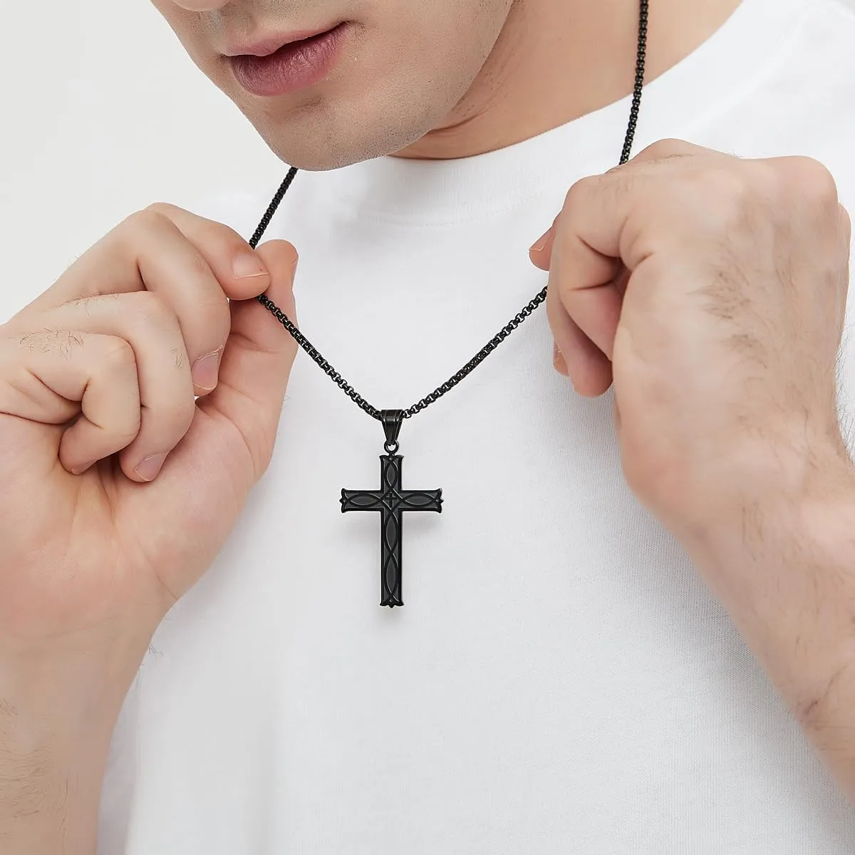 Celtic Cross Necklace for Men Irish Knot Stainless Steel Infinity Silver/Gold/Black Men's Cross Pendant Necklace Rolo Chain 28''Cross Pendant Necklace Rolo Chain 24''/28''