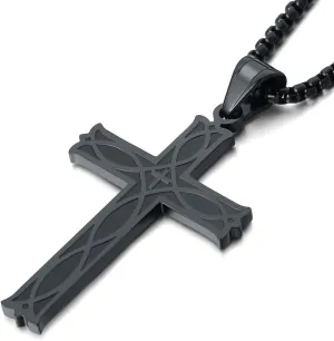 Celtic Cross Necklace for Men Irish Knot Stainless Steel Infinity Silver/Gold/Black Men's Cross Pendant Necklace Rolo Chain 28''Cross Pendant Necklace Rolo Chain 24''/28''