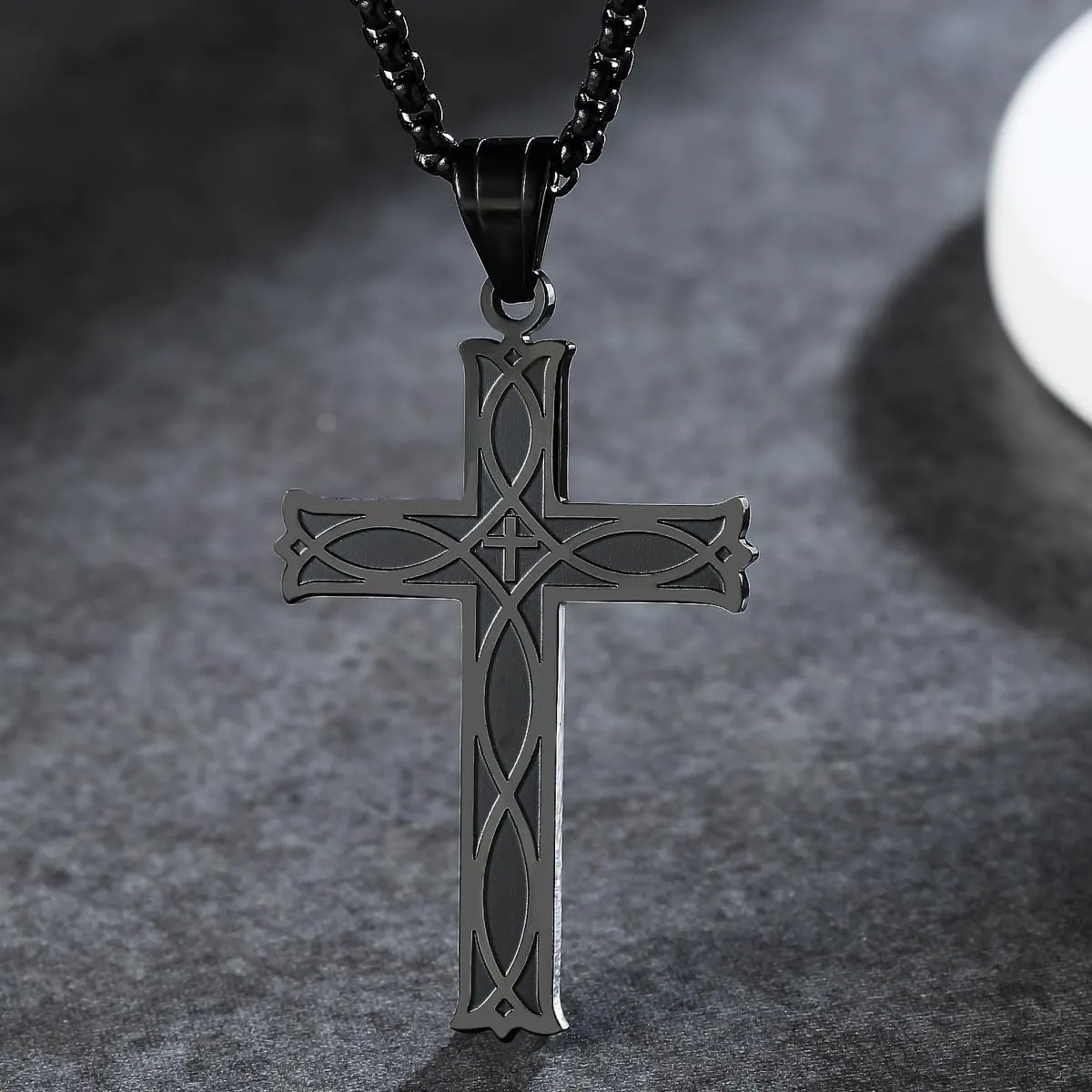 Celtic Cross Necklace for Men Irish Knot Stainless Steel Infinity Silver/Gold/Black Men's Cross Pendant Necklace Rolo Chain 28''Cross Pendant Necklace Rolo Chain 24''/28''