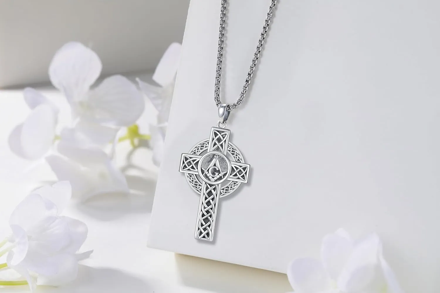 Celtic Cross Necklace for Men Women 925 Sterling Silver Celtic Cross Pendant Evil Eye Necklace Irish Trinity Knot Crucifix Jewelry