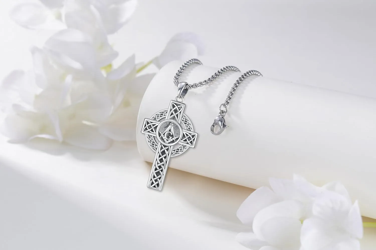Celtic Cross Necklace for Men Women 925 Sterling Silver Celtic Cross Pendant Evil Eye Necklace Irish Trinity Knot Crucifix Jewelry