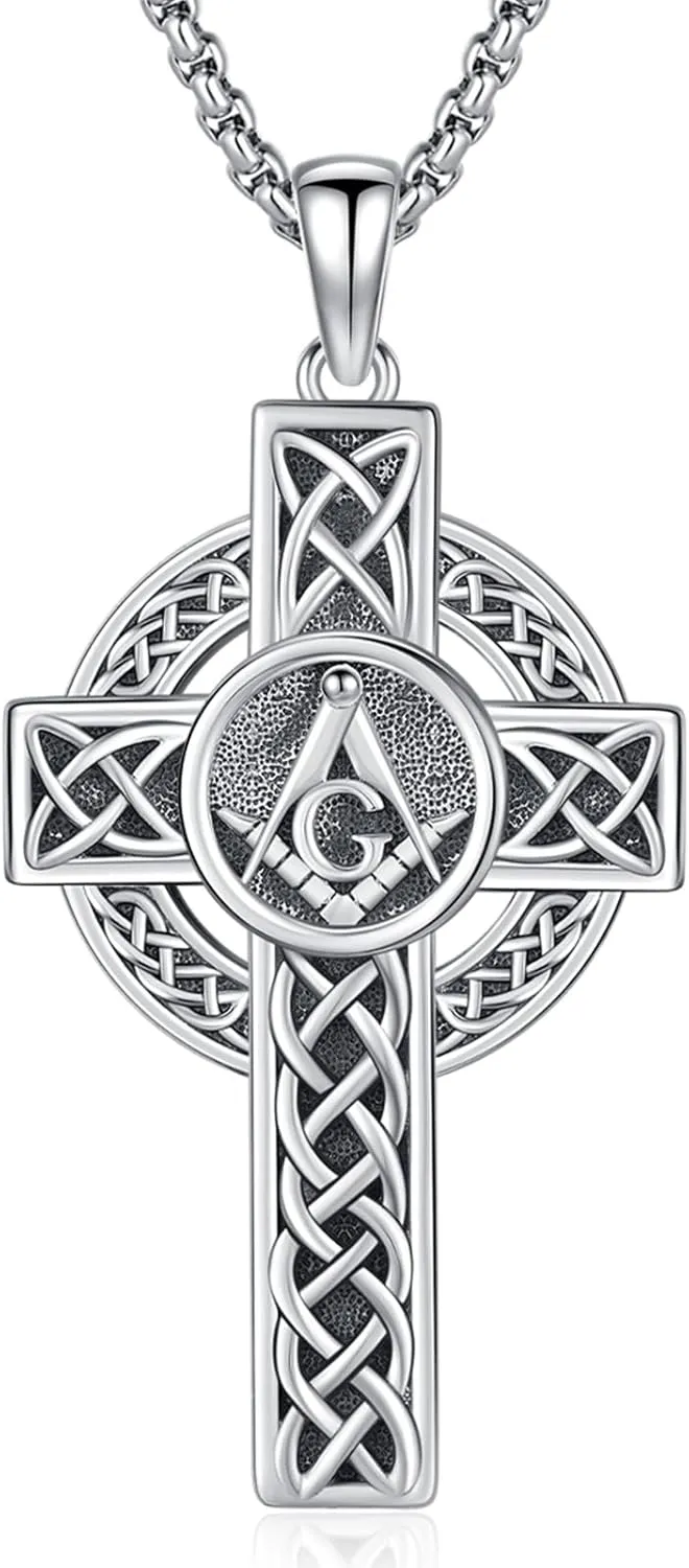 Celtic Cross Necklace for Men Women 925 Sterling Silver Celtic Cross Pendant Evil Eye Necklace Irish Trinity Knot Crucifix Jewelry