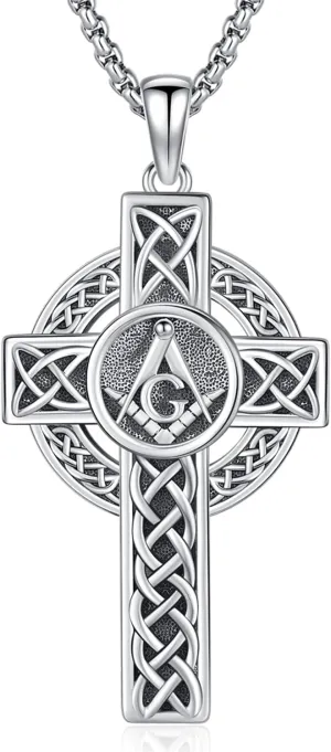 Celtic Cross Necklace for Men Women 925 Sterling Silver Celtic Cross Pendant Evil Eye Necklace Irish Trinity Knot Crucifix Jewelry