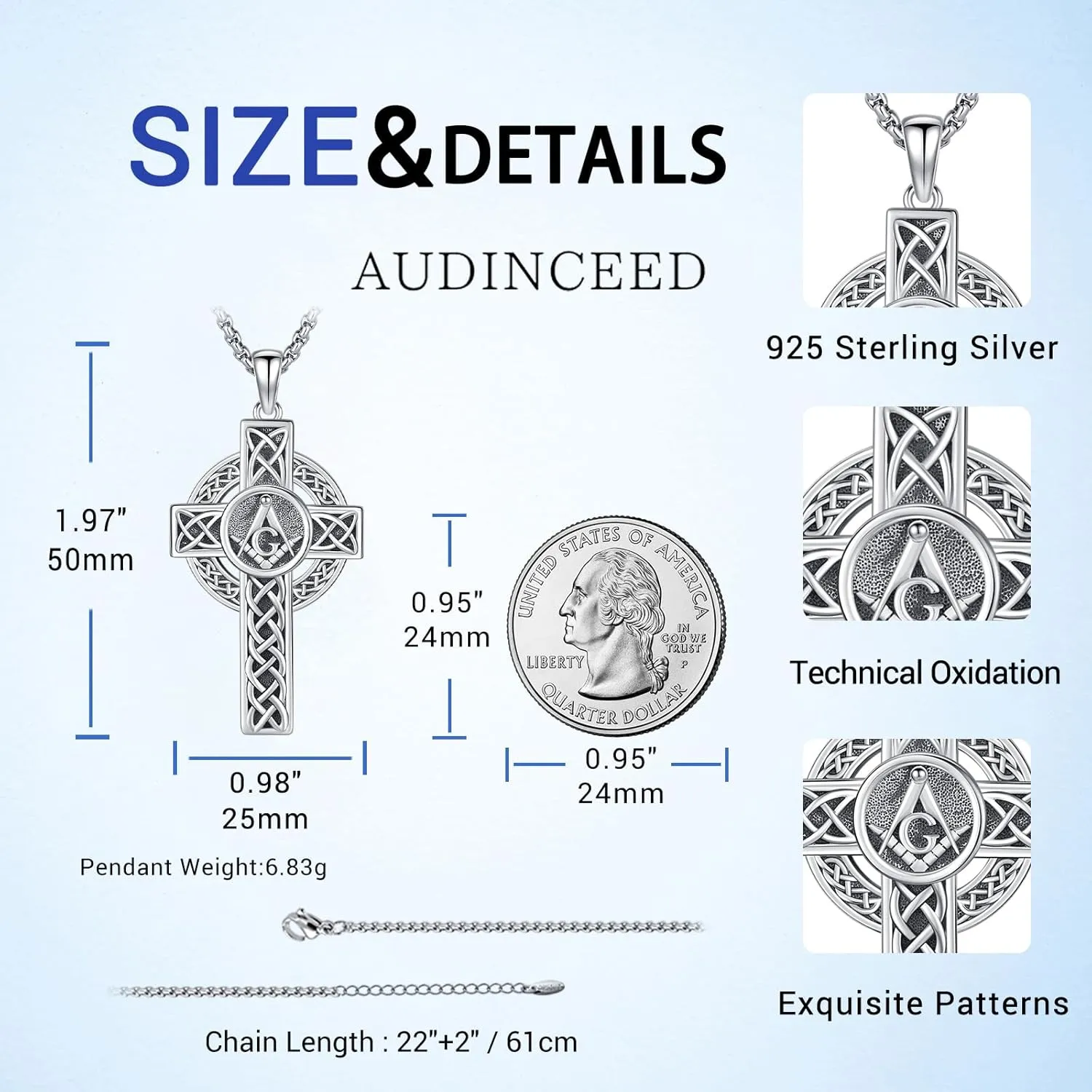 Celtic Cross Necklace for Men Women 925 Sterling Silver Celtic Cross Pendant Evil Eye Necklace Irish Trinity Knot Crucifix Jewelry