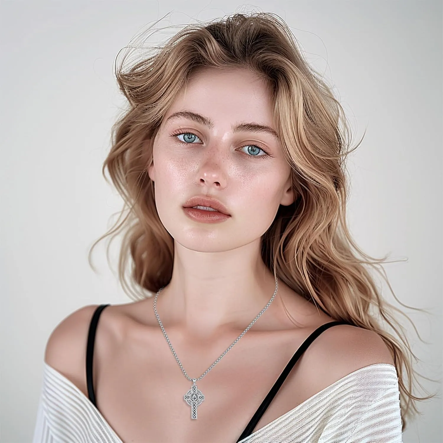 Celtic Cross Necklace for Men Women 925 Sterling Silver Celtic Cross Pendant Evil Eye Necklace Irish Trinity Knot Crucifix Jewelry