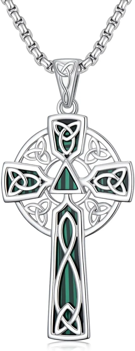 Celtic Cross/Claddagh Cross Necklace 925 Sterling Silver Irish Knot Pendant Jewelry St Patricks Day Gifts for Women Men