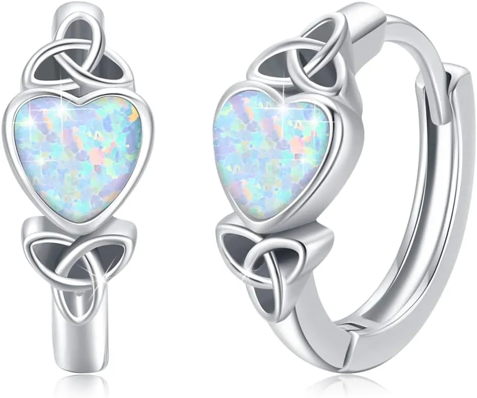 Celtic Knot Earrings Heart Hoops S925 Sterling Silver Irish Earrings Cartilage Hoop Earrings Small Hoop Earrings for Women