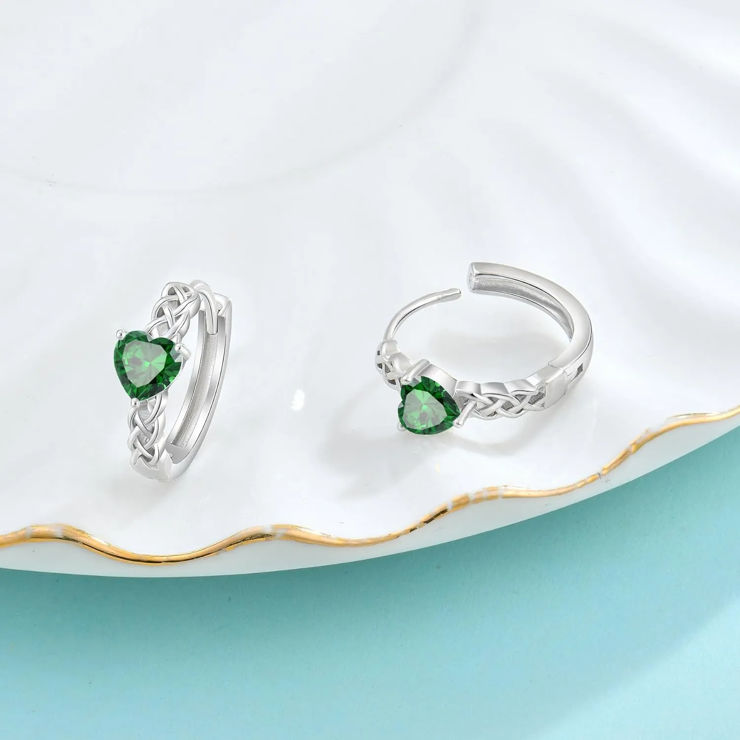 Celtic Knot Hoop Earrings 925 Sterling Silver Infinity Huggie Earrings with Birthstone Irish Jewelry Gifts for Women