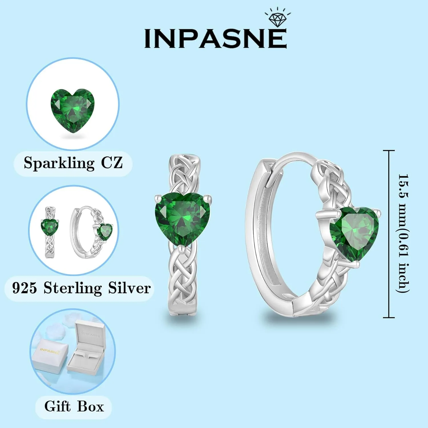 Celtic Knot Hoop Earrings 925 Sterling Silver Infinity Huggie Earrings with Birthstone Irish Jewelry Gifts for Women