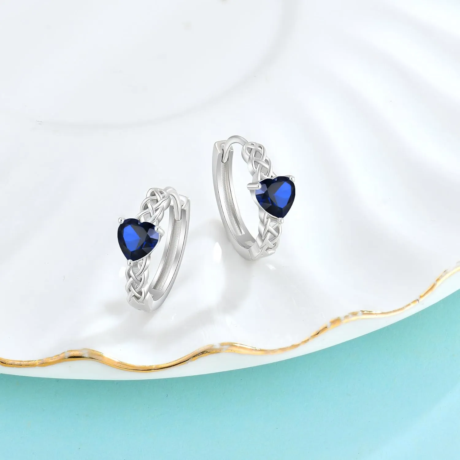 Celtic Knot Hoop Earrings 925 Sterling Silver Infinity Huggie Earrings with Birthstone Irish Jewelry Gifts for Women