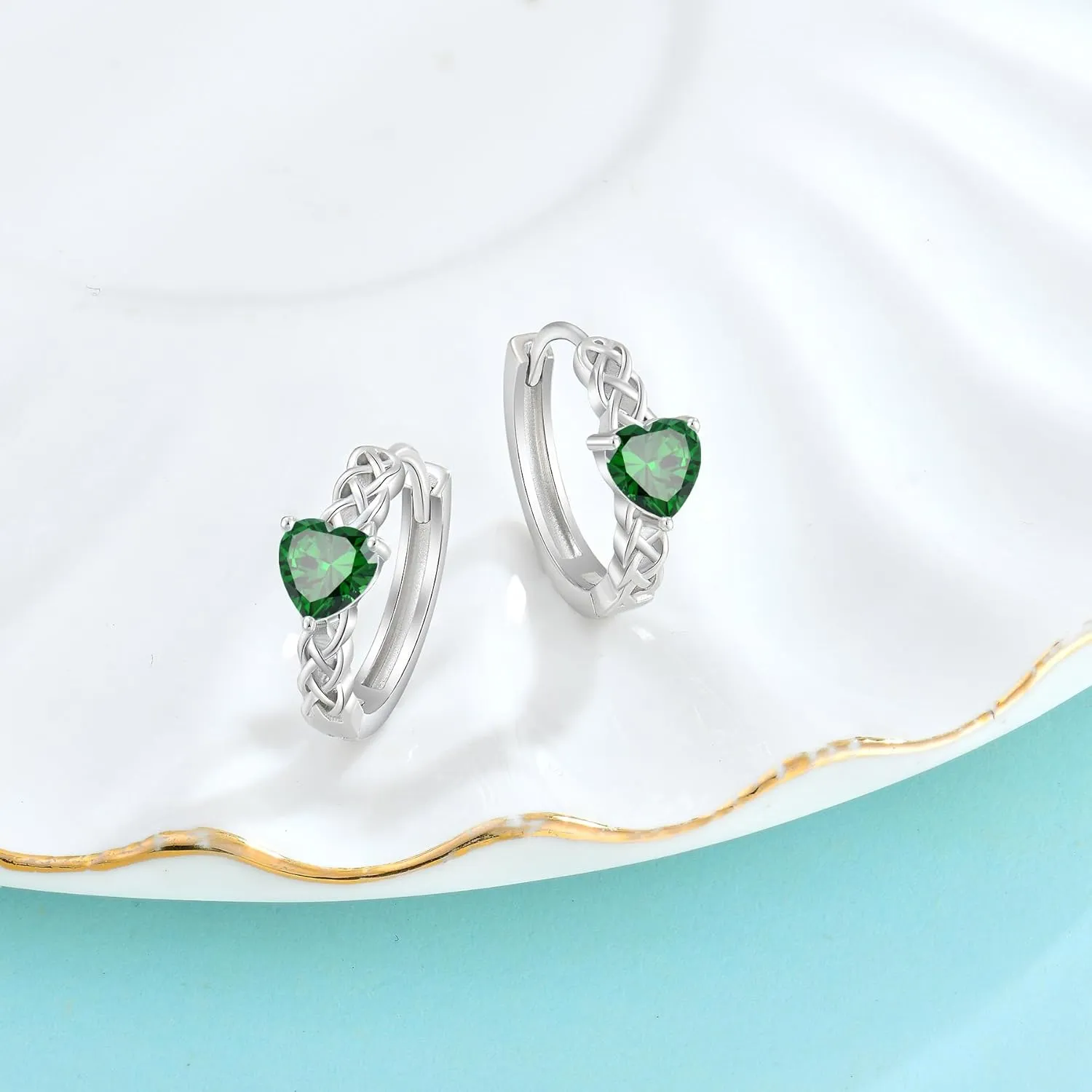 Celtic Knot Hoop Earrings 925 Sterling Silver Infinity Huggie Earrings with Birthstone Irish Jewelry Gifts for Women