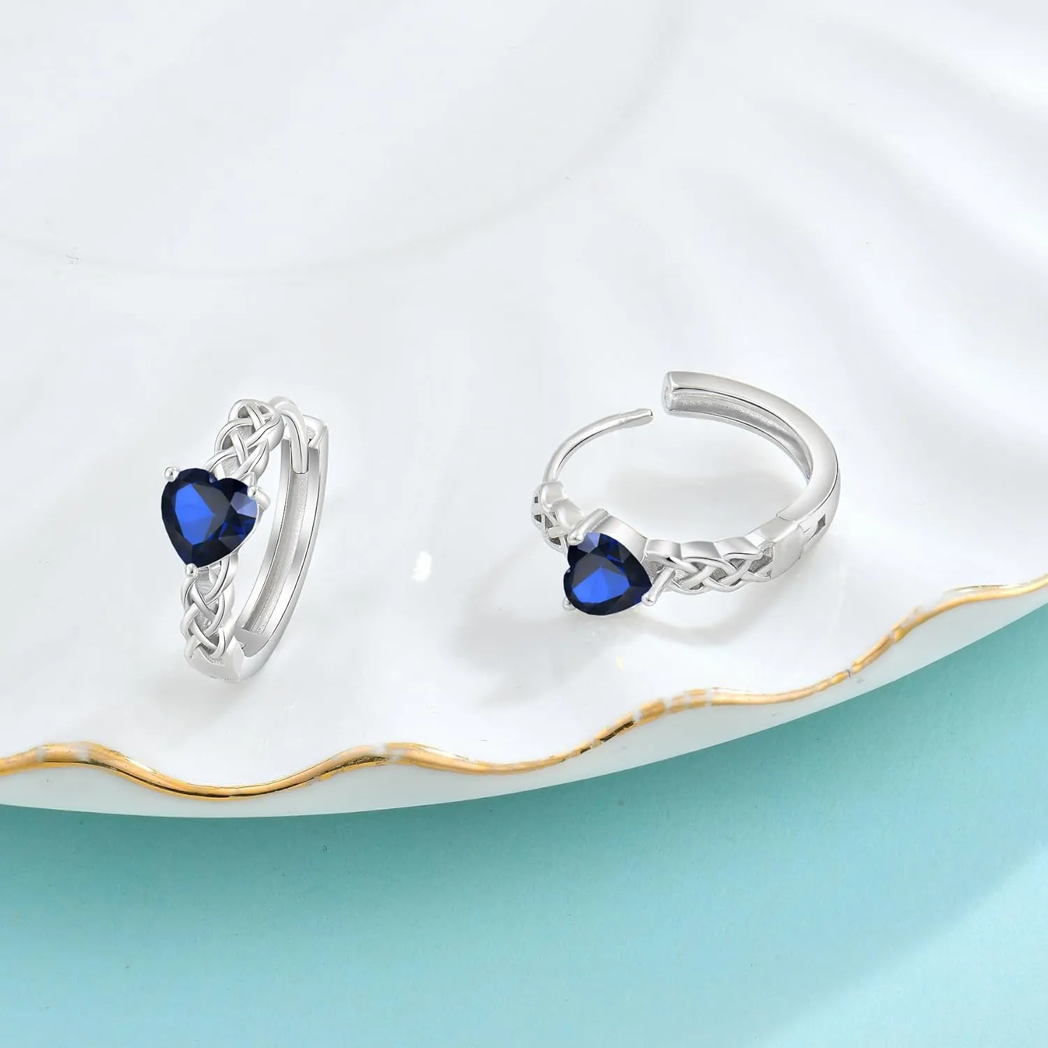 Celtic Knot Hoop Earrings 925 Sterling Silver Infinity Huggie Earrings with Birthstone Irish Jewelry Gifts for Women