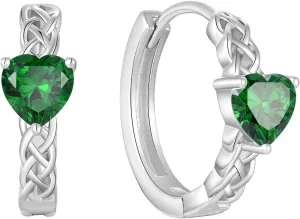 Celtic Knot Hoop Earrings 925 Sterling Silver Infinity Huggie Earrings with Birthstone Irish Jewelry Gifts for Women