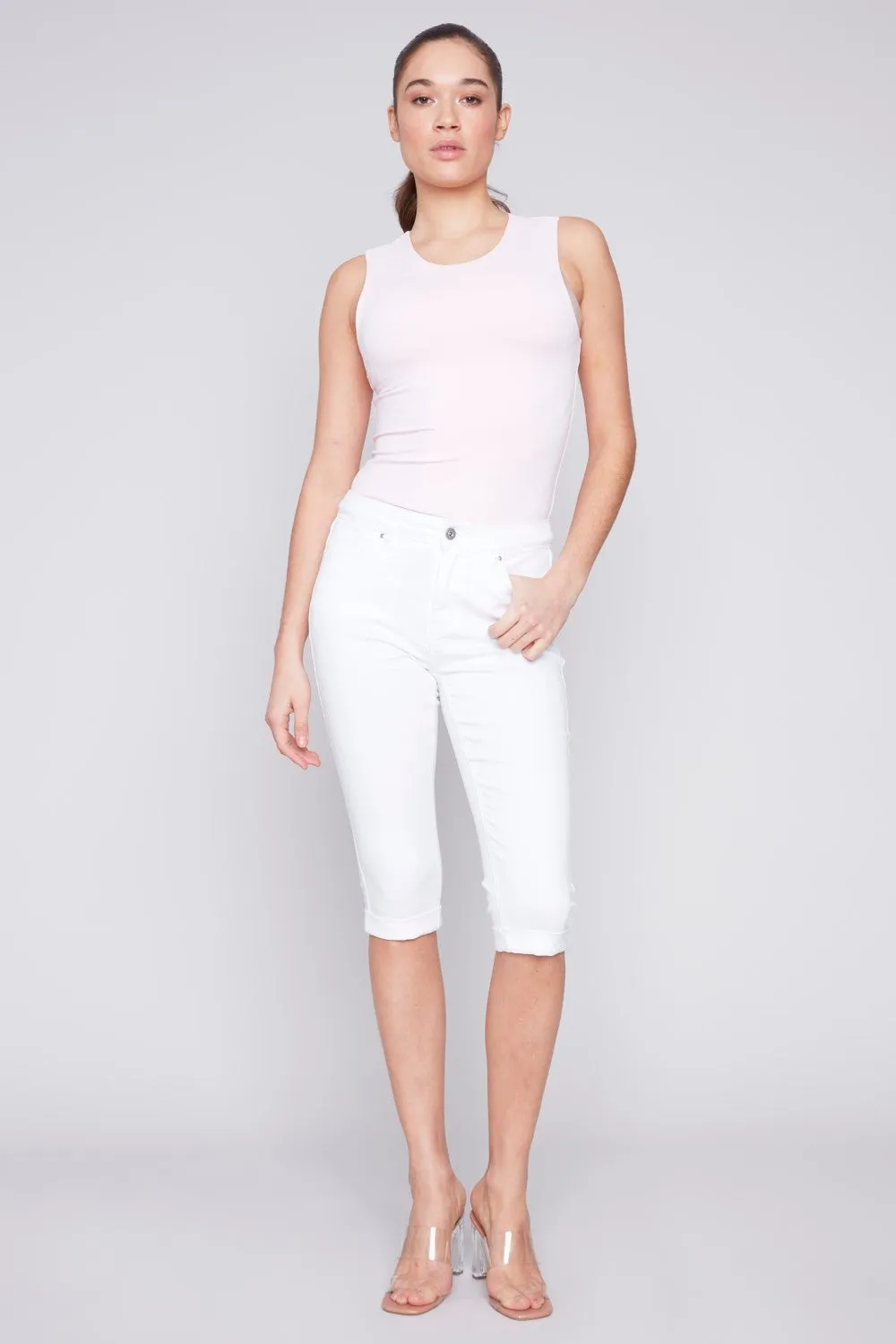 Charlie B Stretch Twill Pedal Pusher Pants C5208Y-618A-002 White