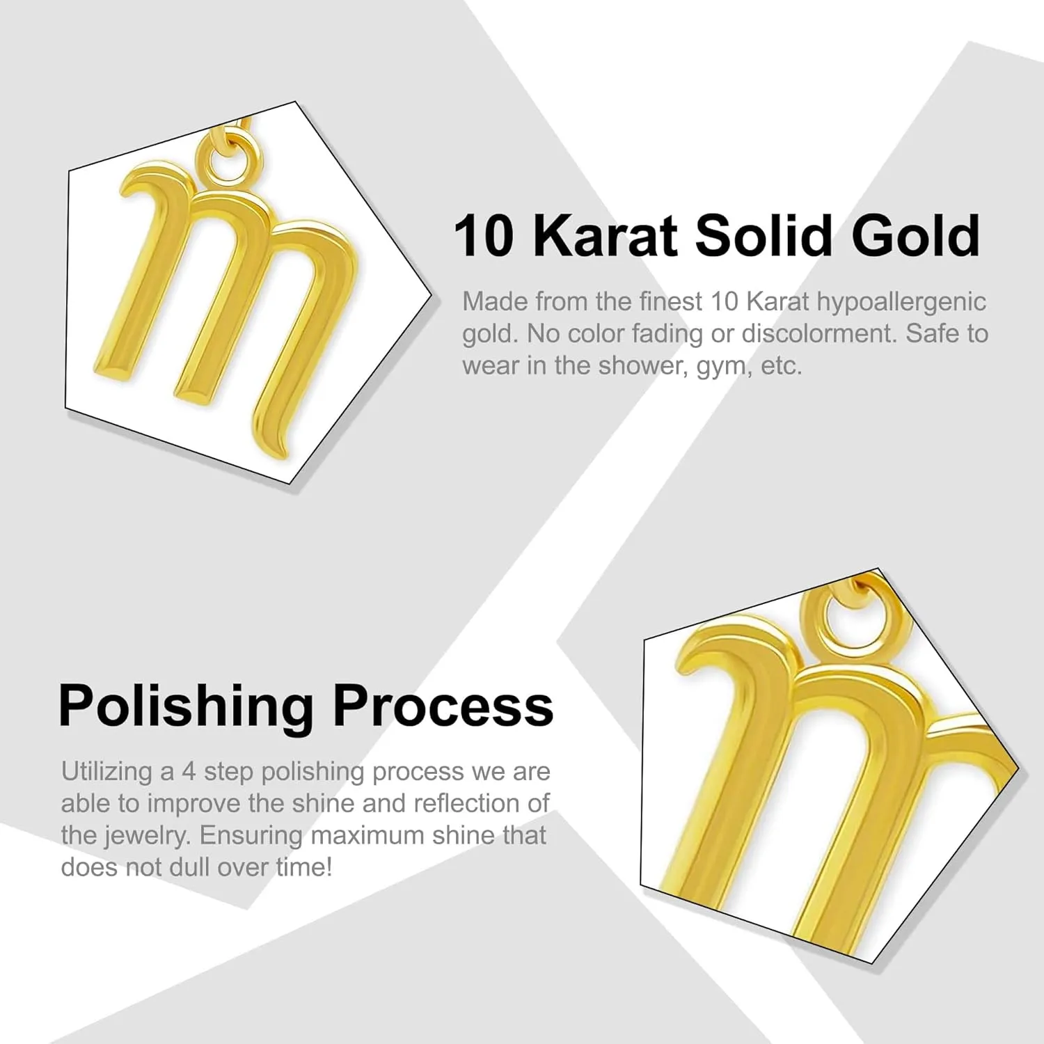 Charm America- Letters A-Z Small Initial Charm For Necklace - 10 Karat Gold -Letter Pendant Necklace for Women - Fashion Jewelry