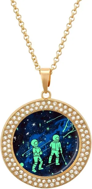 Charm Necklace,Glow in The Dark Print Necklace,fashion Pendant Necklace,dainty Necklace,post Faux Diamond Alloy Necklace