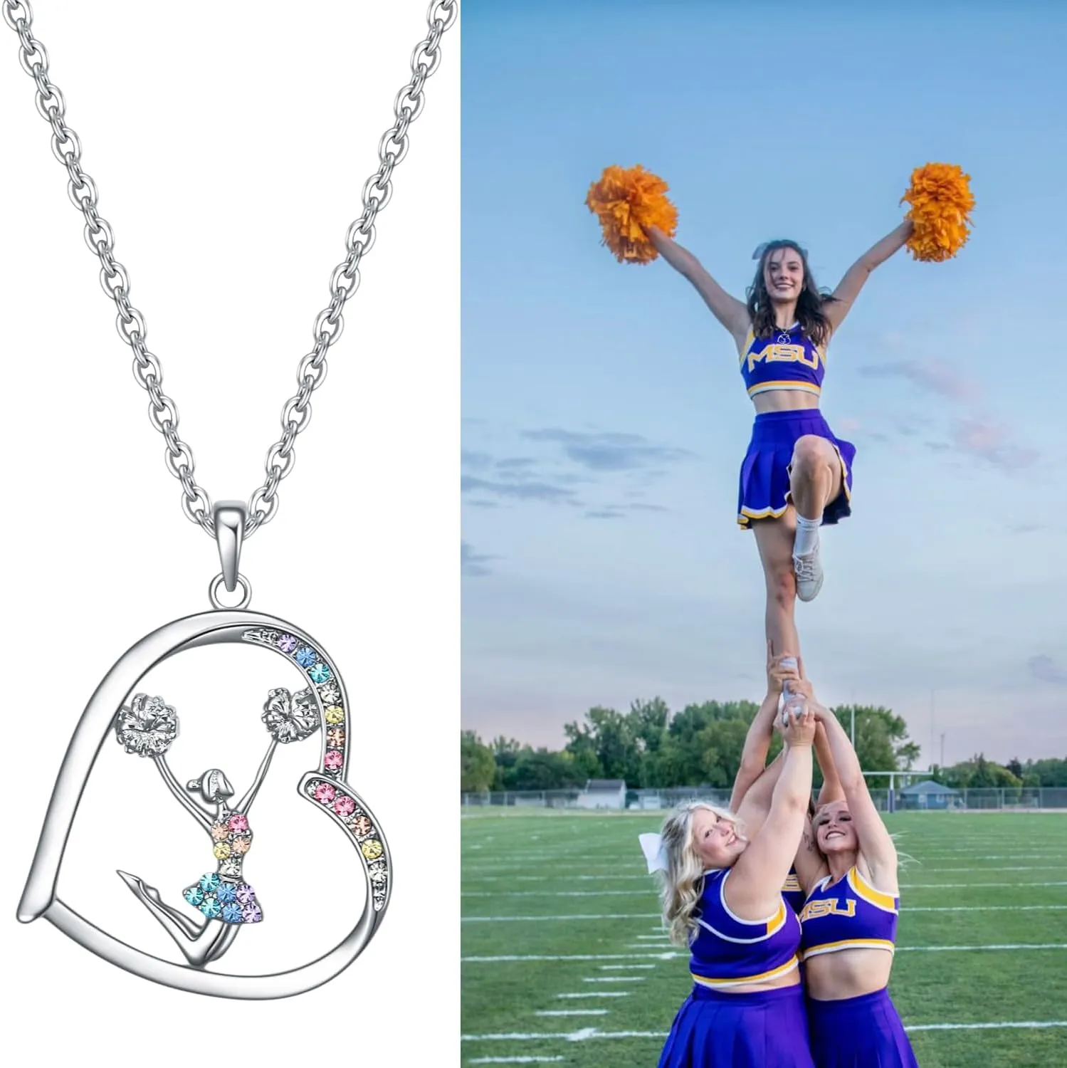 Cheerleader Gifts Set Including Makeup Bag, Necklace, Socks, Stickers - Cheerleading Lovers Gift for Women