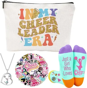 Cheerleader Gifts Set Including Makeup Bag, Necklace, Socks, Stickers - Cheerleading Lovers Gift for Women
