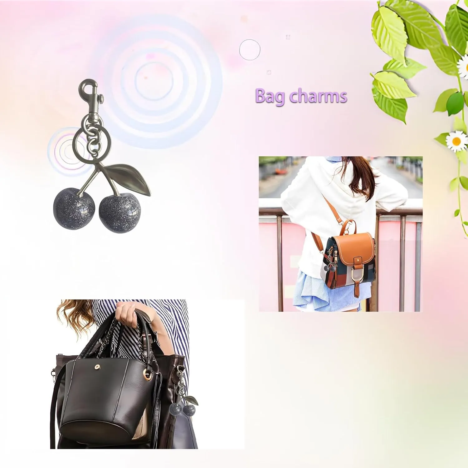 Cherry Keychain for Women - Cute Cherry Bag Charm, Purse Charms for Handbag, Durable Fruit Keychain Accessories