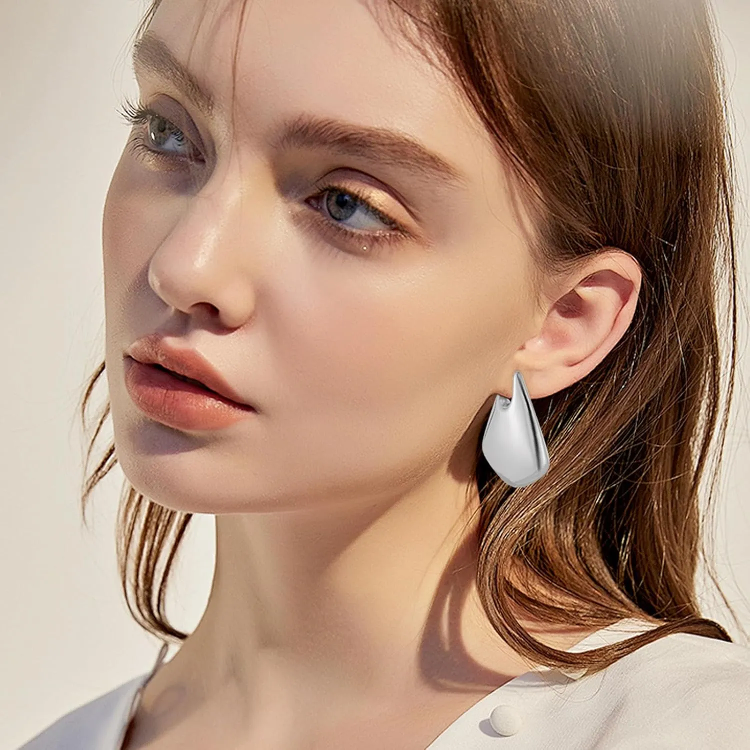 Chunky Gold Geomertic Hoop Earrings for Women Trendy,Fashion Gold Statement Drop Dangle Earrings Dupes Minimalist Gold Jewelry Gifts for Women