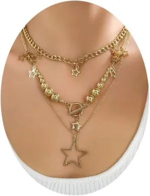 Chunky Gold Necklace for Women Layered Gold Necklace Paperclip Chain Necklace Layered Star Necklace Chunky Charm Necklace