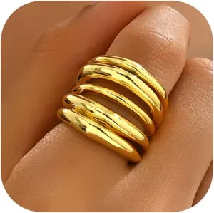 Chunky Gold Ring for Women Gold Silver Statement Ring Vintage Stack Rings Dainty Jewelry