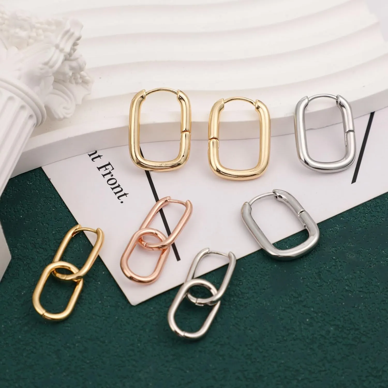 Chunky Gold/Silver Stud Earrings 14k Gold Plated Paperclip Link Huggie Hoop Earrings Statement Drop Dangle Earrings Trendy Fashion Jewelry Gifts