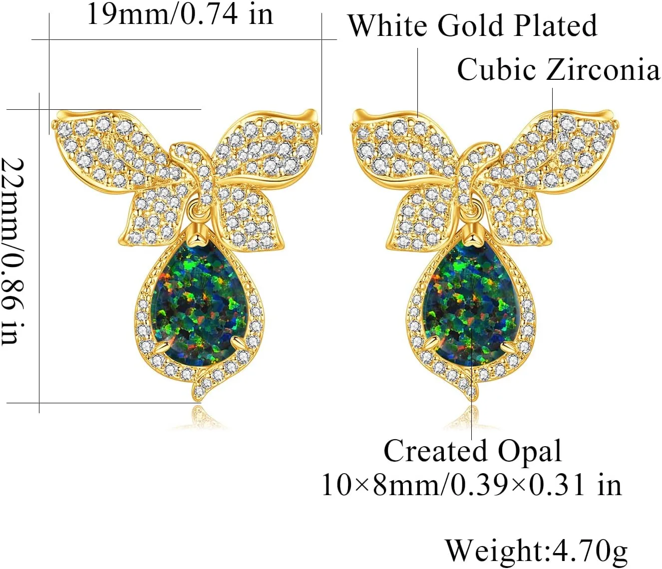 CiNily Dangle Stud Earrings for Women Hypoallergenic Dainty Bow Stud 14K White Gold Plated Cubic Zircon Bow Tie Stud Earrings | Opal Teardrop Dangling Earring | Ribbon Studs Christmas Jewelry