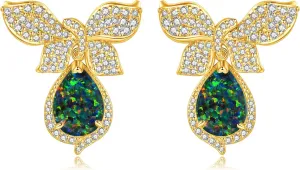 CiNily Dangle Stud Earrings for Women Hypoallergenic Dainty Bow Stud 14K White Gold Plated Cubic Zircon Bow Tie Stud Earrings | Opal Teardrop Dangling Earring | Ribbon Studs Christmas Jewelry