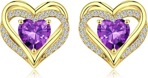 CiNily Heart Stud Earrings S925 Sterling Silver Post Studs Cubic Ziconia Dainty Earrings 14K White Gold Plated Birthstone Earrings Studs Birthday Weddings Gifts for Her Women Girls