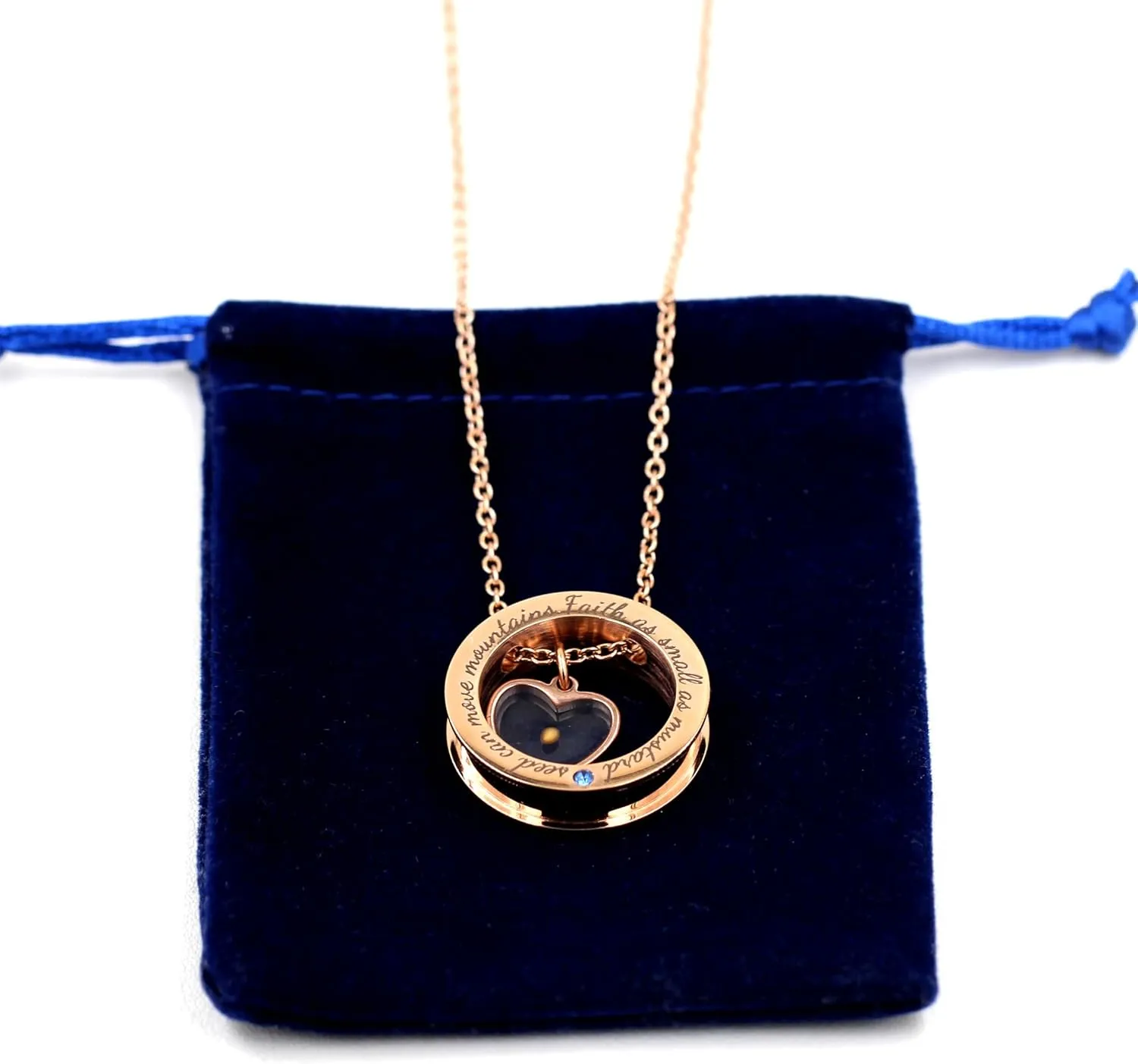Circle Round Ring Necklace for Men Women, Engraved 'Faith As Small As A Mustard Seed Can Move Mountains' Hypoallergenic Christian Jewelry Baptism Communion Gifts YA958