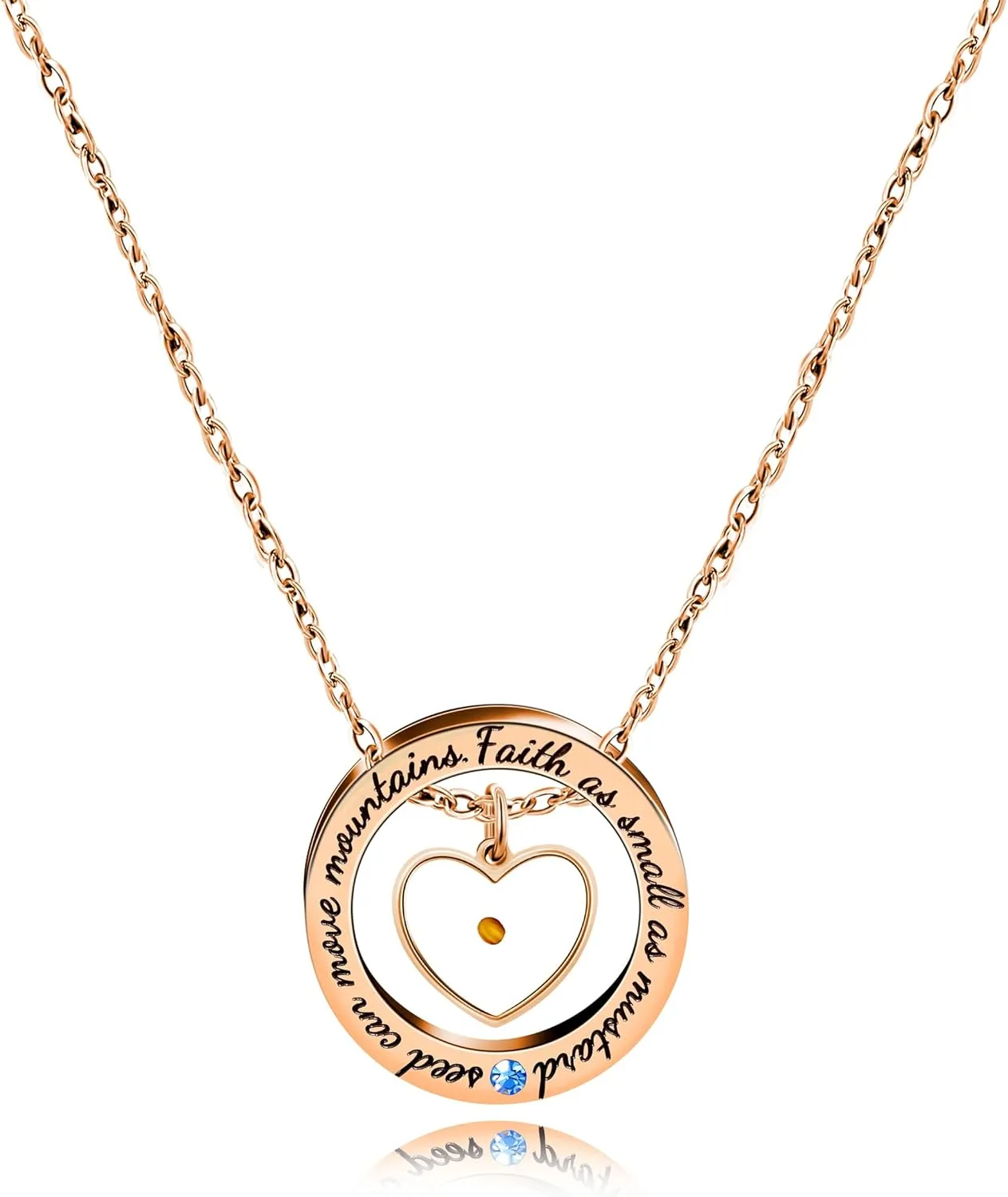 Circle Round Ring Necklace for Men Women, Engraved 'Faith As Small As A Mustard Seed Can Move Mountains' Hypoallergenic Christian Jewelry Baptism Communion Gifts YA958