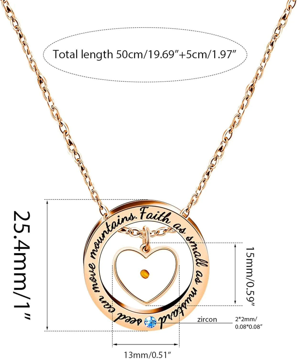 Circle Round Ring Necklace for Men Women, Engraved 'Faith As Small As A Mustard Seed Can Move Mountains' Hypoallergenic Christian Jewelry Baptism Communion Gifts YA958