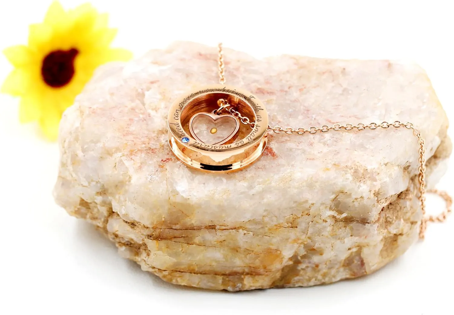 Circle Round Ring Necklace for Men Women, Engraved 'Faith As Small As A Mustard Seed Can Move Mountains' Hypoallergenic Christian Jewelry Baptism Communion Gifts YA958