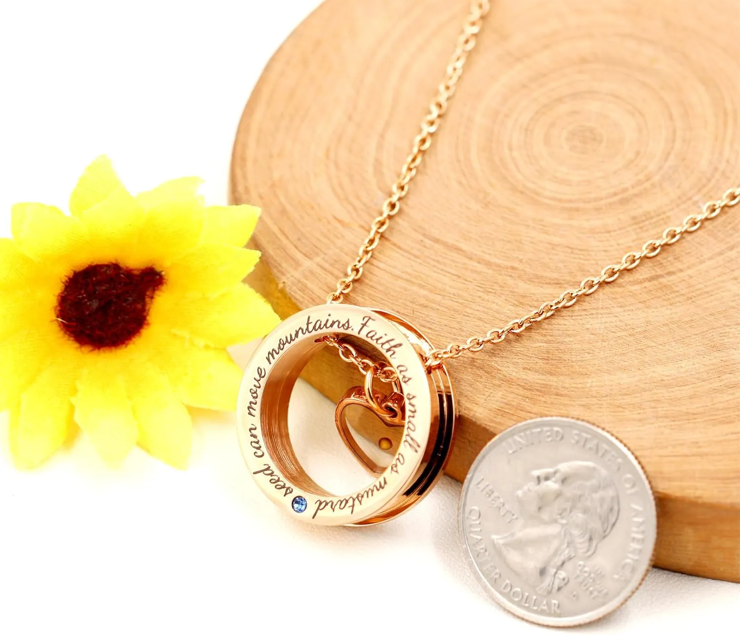 Circle Round Ring Necklace for Men Women, Engraved 'Faith As Small As A Mustard Seed Can Move Mountains' Hypoallergenic Christian Jewelry Baptism Communion Gifts YA958