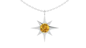 Citrine Sterling Silver Necklace, 925 Silver North Star Necklace, November Birthstone Gift, Celestial Jewelry, 16   2 Inch Adjustable Chain, Gift for Mom