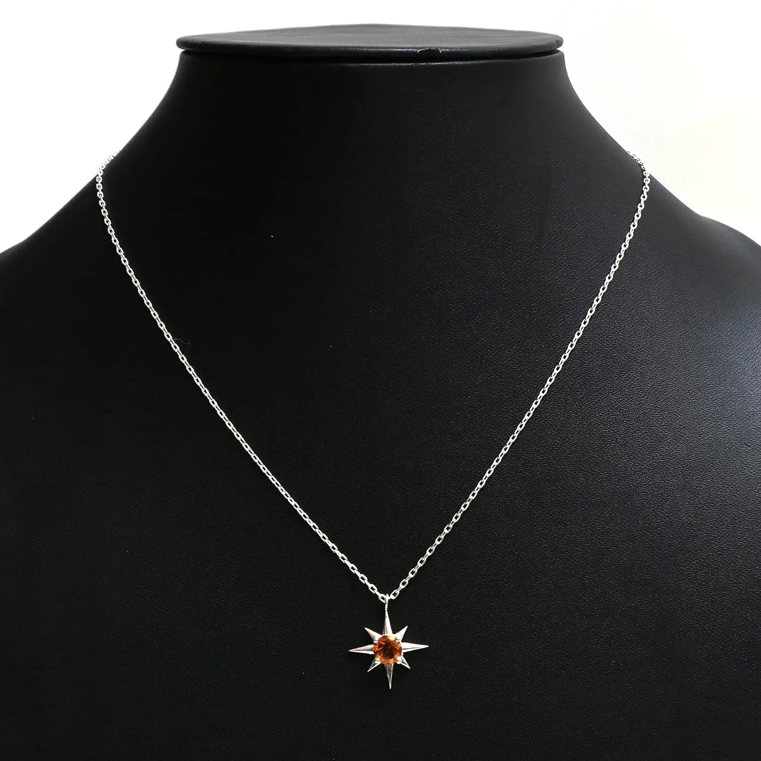 Citrine Sterling Silver Necklace, 925 Silver North Star Necklace, November Birthstone Gift, Celestial Jewelry, 16   2 Inch Adjustable Chain, Gift for Mom