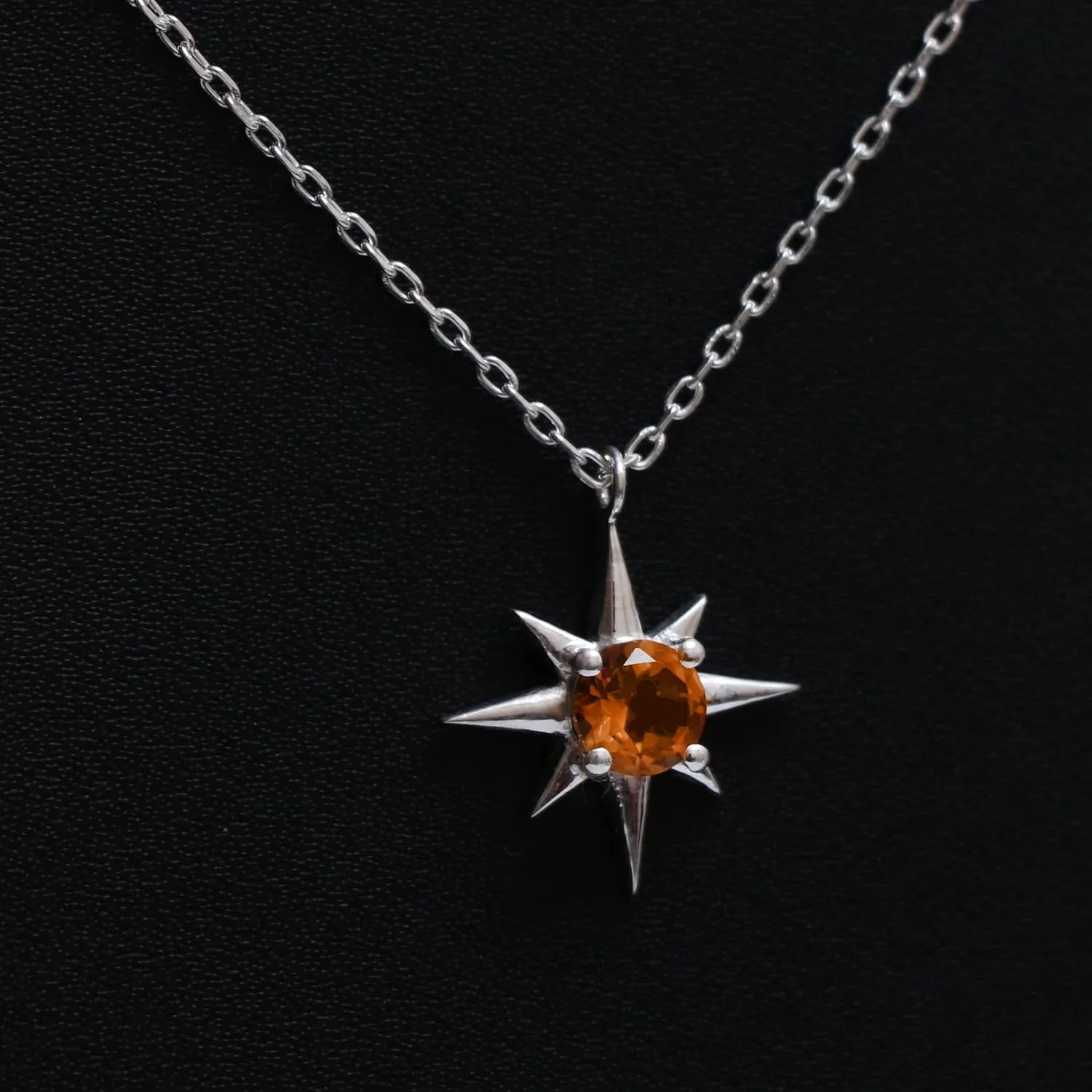 Citrine Sterling Silver Necklace, 925 Silver North Star Necklace, November Birthstone Gift, Celestial Jewelry, 16   2 Inch Adjustable Chain, Gift for Mom