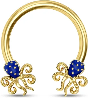 COCHARM 16g Gold Octopus Septum Rings for Women 16 Gauge Cartilage Earring 316L Stainless Steel Horseshoe Hoop Piercing Jewelry