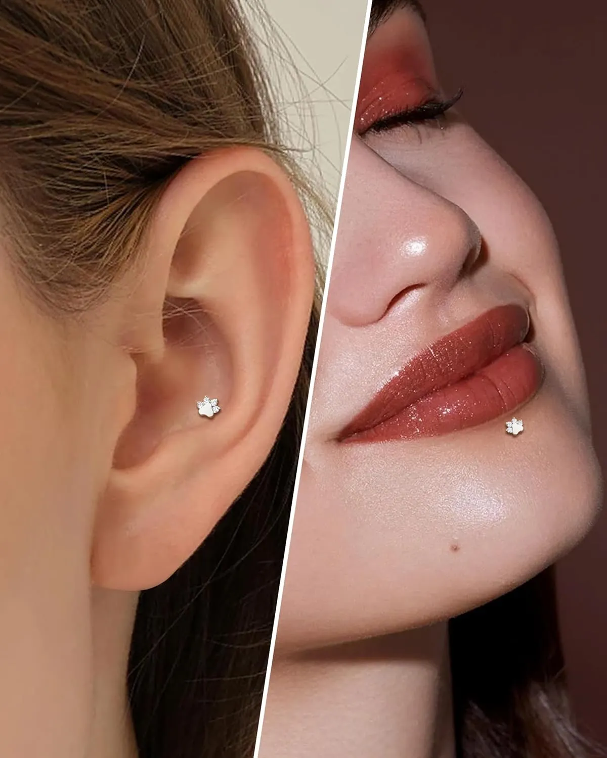 COCHARM G23 Titanium Cartilage Earring Stud for Helix 16g Flat Back Dog Paw Cartilage Piercing Jewelry Front Top Screw Helix Tragus Earrings