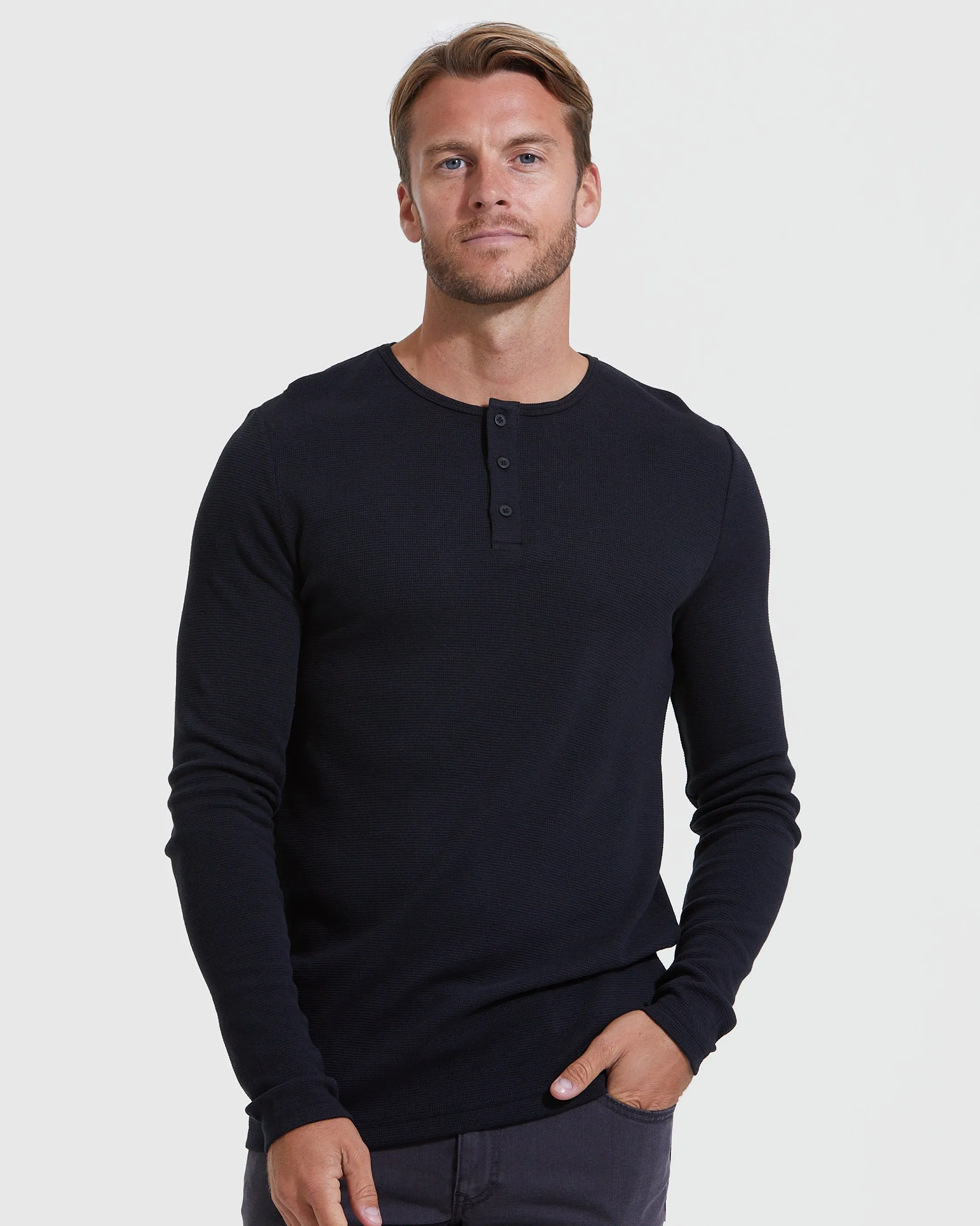 Color Waffle Long Sleeve Henley 6-Pack