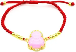 COLORFUL BLING Lucky Laughing Buddha Charm Pendant Charm Bracelet Jade Natural Stone Red Braid String Thread Rope Crystal CZ Zirconia for Women Men Gemstone Amulet Protection Jewelry