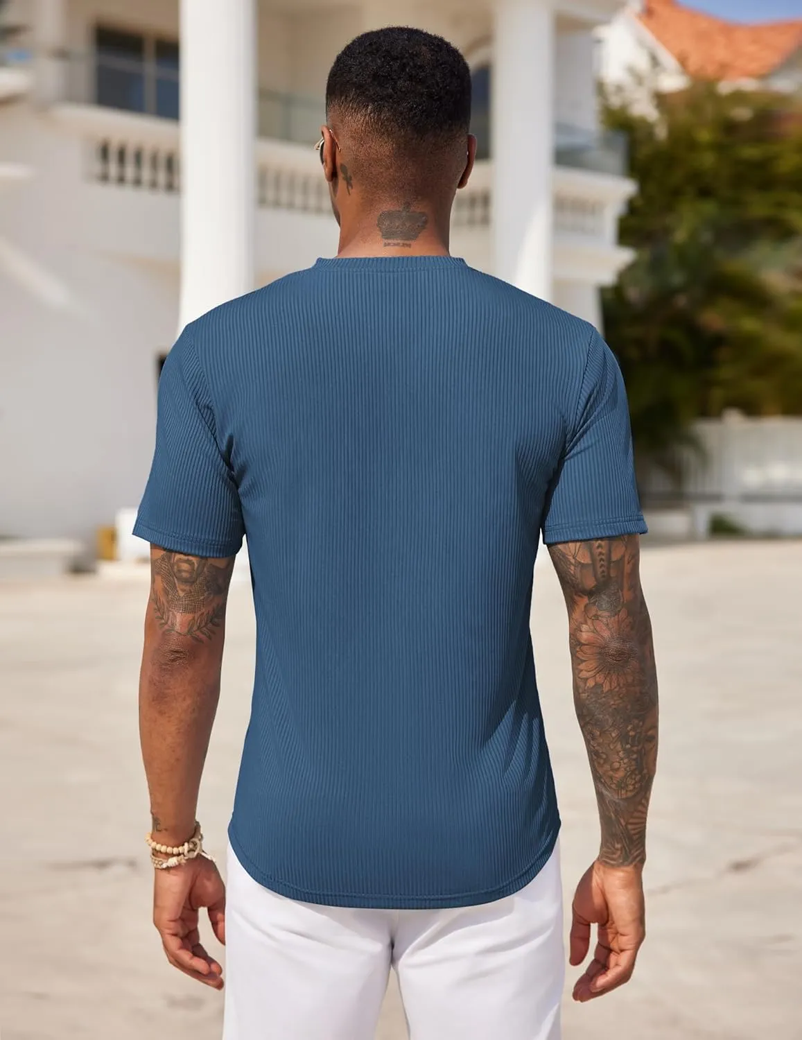 COOFANDY Mens Henley Shirts Short Sleeve Tshirt Basic Button Tees Summer Ribbed Pocket T Shirt Casual Stretch Tops