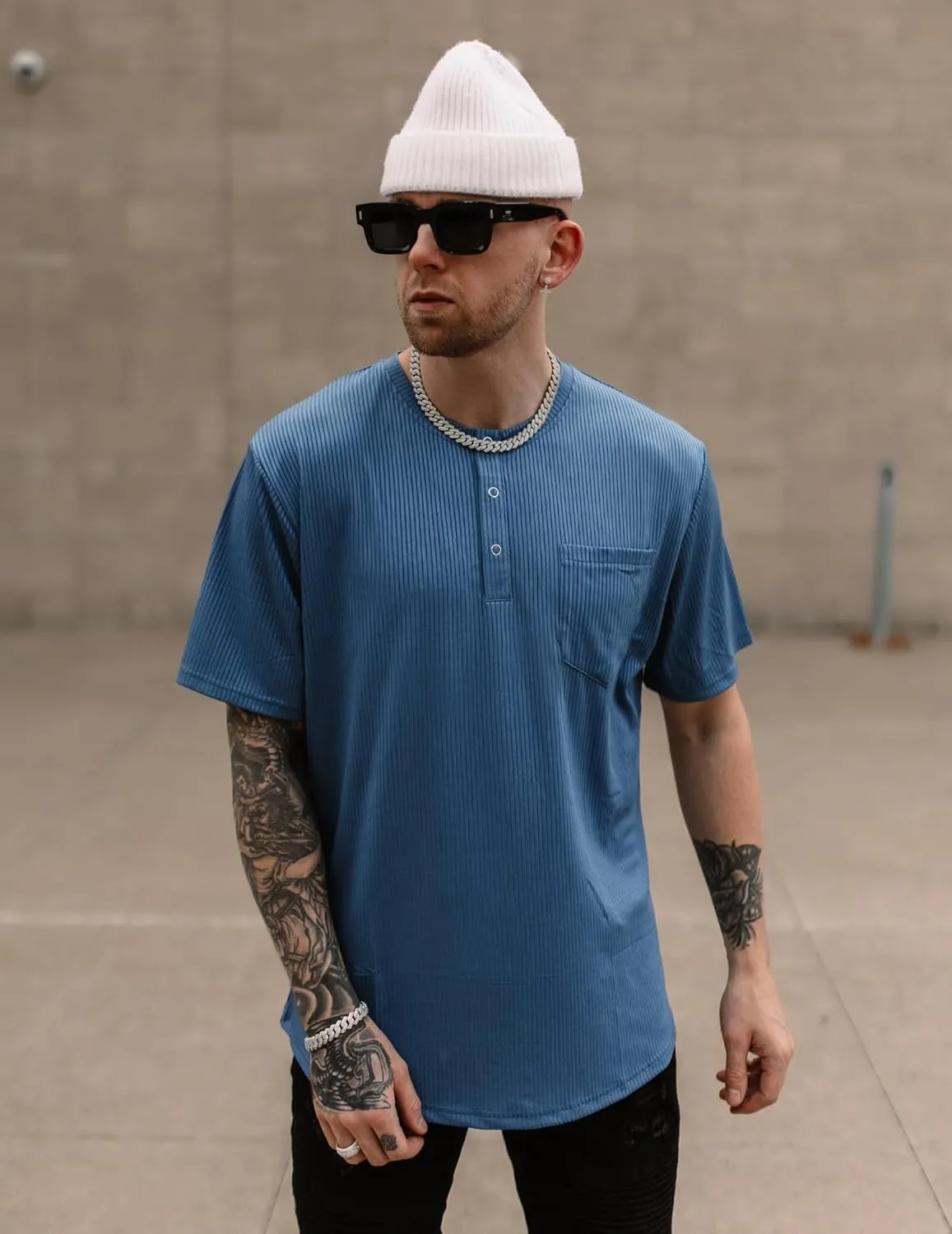COOFANDY Mens Henley Shirts Short Sleeve Tshirt Basic Button Tees Summer Ribbed Pocket T Shirt Casual Stretch Tops
