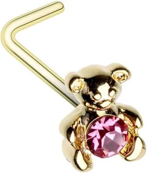 Covet Jewelry Golden Teddy Bear L-Shape Nose Ring