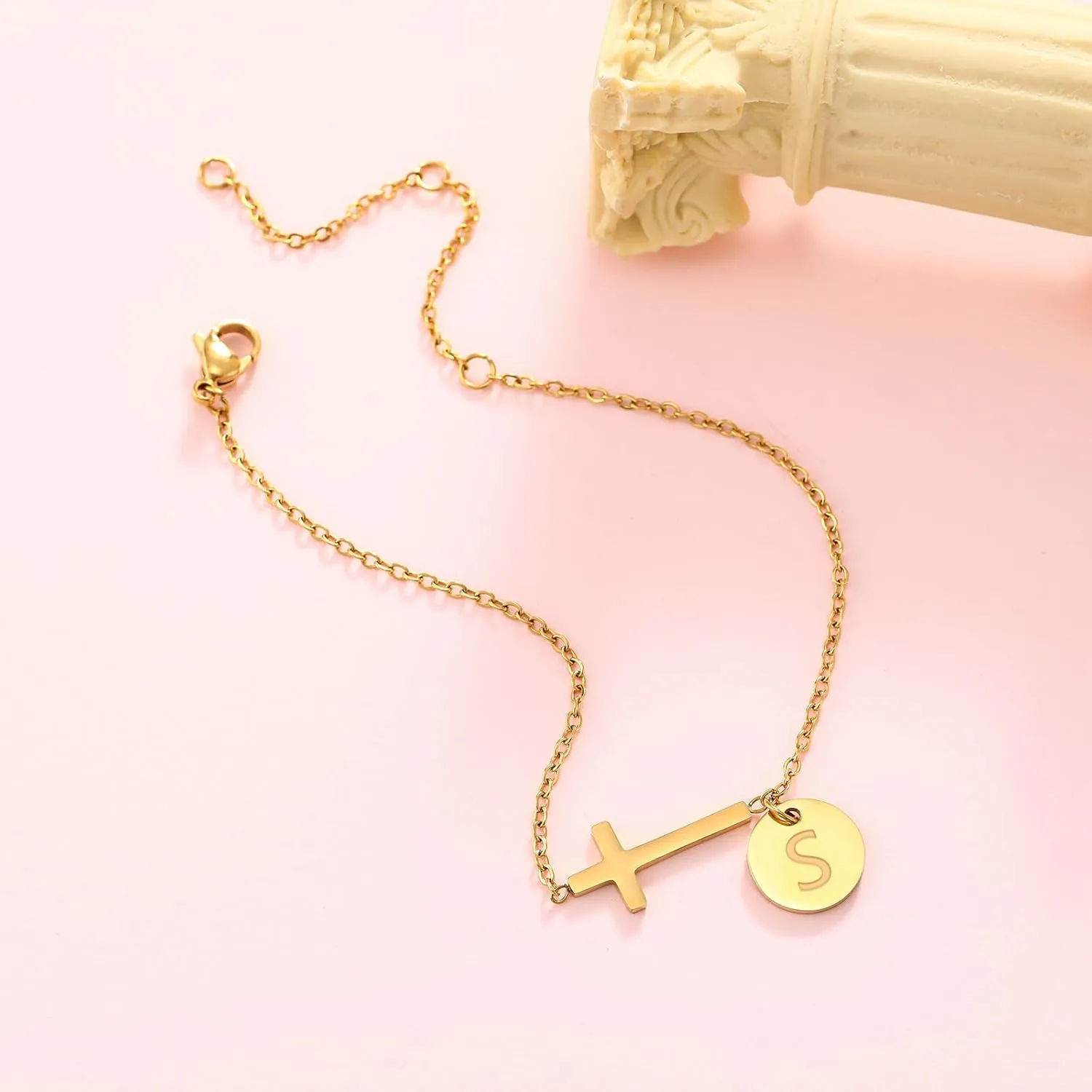 Cross Bracelet for Women Dainty Gold Cross Bracelet with Initials for Girls Easter Basket Stuffers Christian Religious Baptism Gifts First Communion Jesus Faith Jewelry for Teens