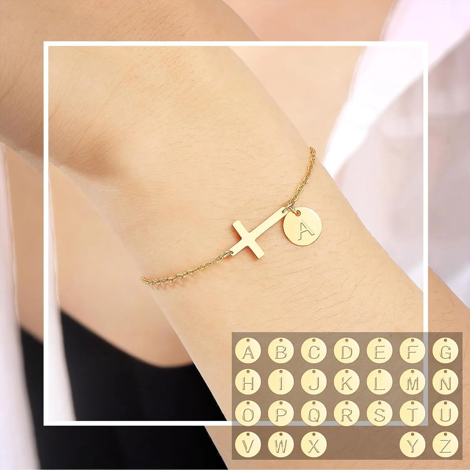 Cross Bracelet for Women Dainty Gold Cross Bracelet with Initials for Girls Easter Basket Stuffers Christian Religious Baptism Gifts First Communion Jesus Faith Jewelry for Teens