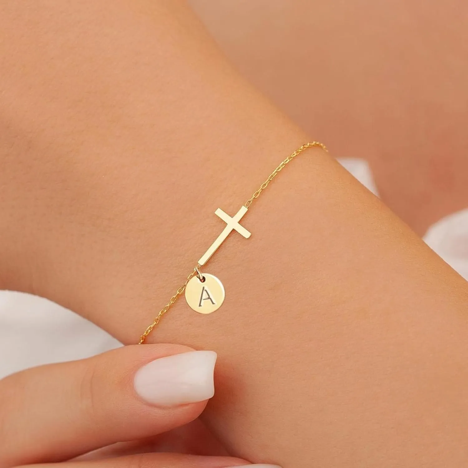 Cross Bracelet for Women Dainty Gold Cross Bracelet with Initials for Girls Easter Basket Stuffers Christian Religious Baptism Gifts First Communion Jesus Faith Jewelry for Teens