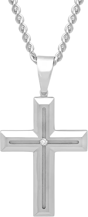 Cross Diamond Necklace for Men Stainless Steel, 24 Inch Cuban Link Chain Necklace